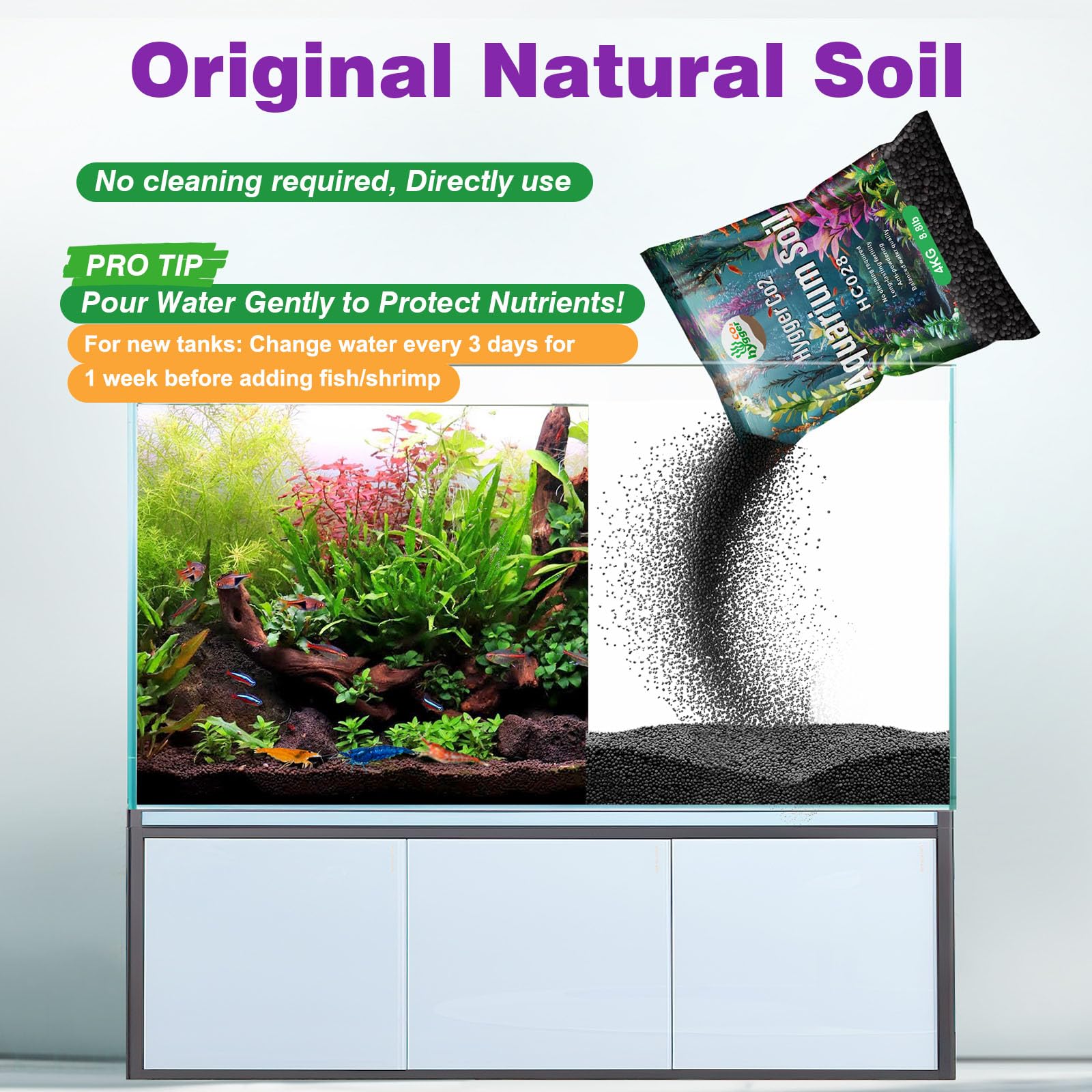 Hygger CO2 soil's porous structure promotes rapid bio-colonization for healthy aquascaping.