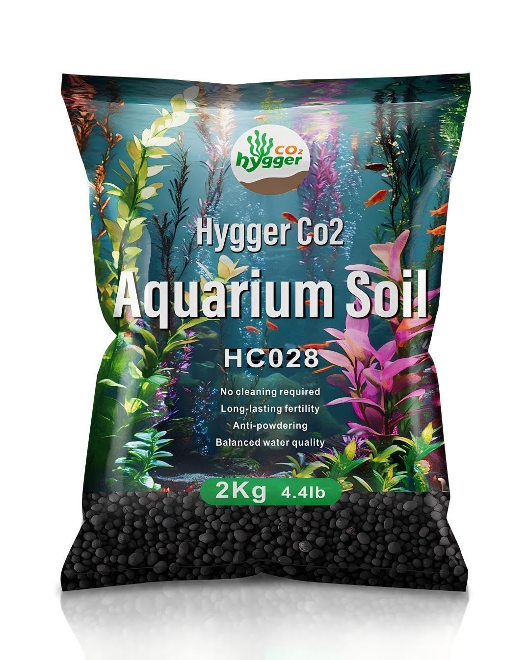 Hygger CO2 aquarium soil with fine texture supports plant roots and shrimp habitat.