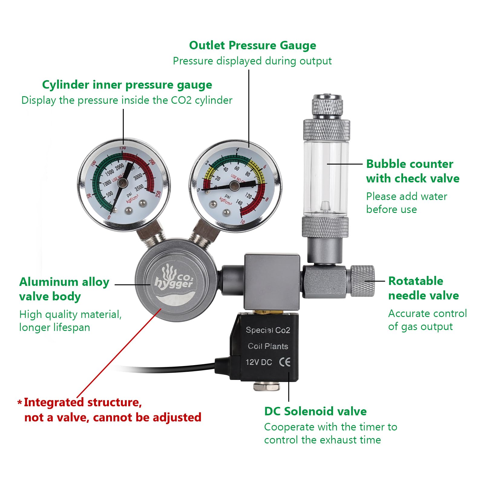 Hygger bubble counter with acrylic tube and check valve for reliable CO2 flow tracking