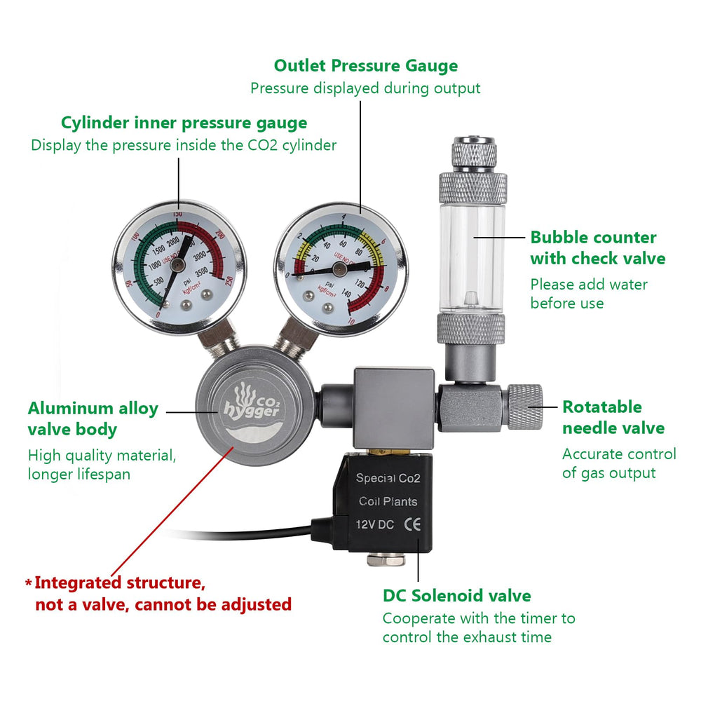 Hygger bubble counter with acrylic tube and check valve for reliable CO2 flow tracking