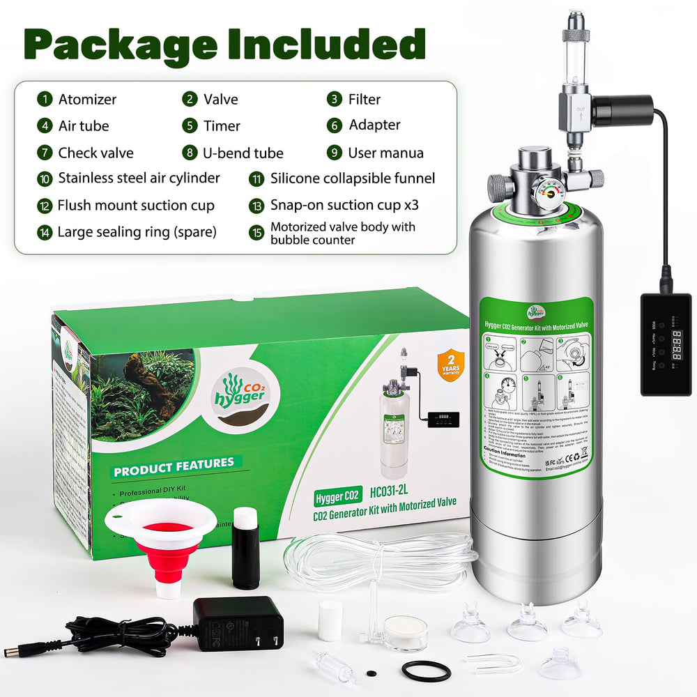Hygger CO2 safety relief valve image emphasizes overpressure protection during operation.