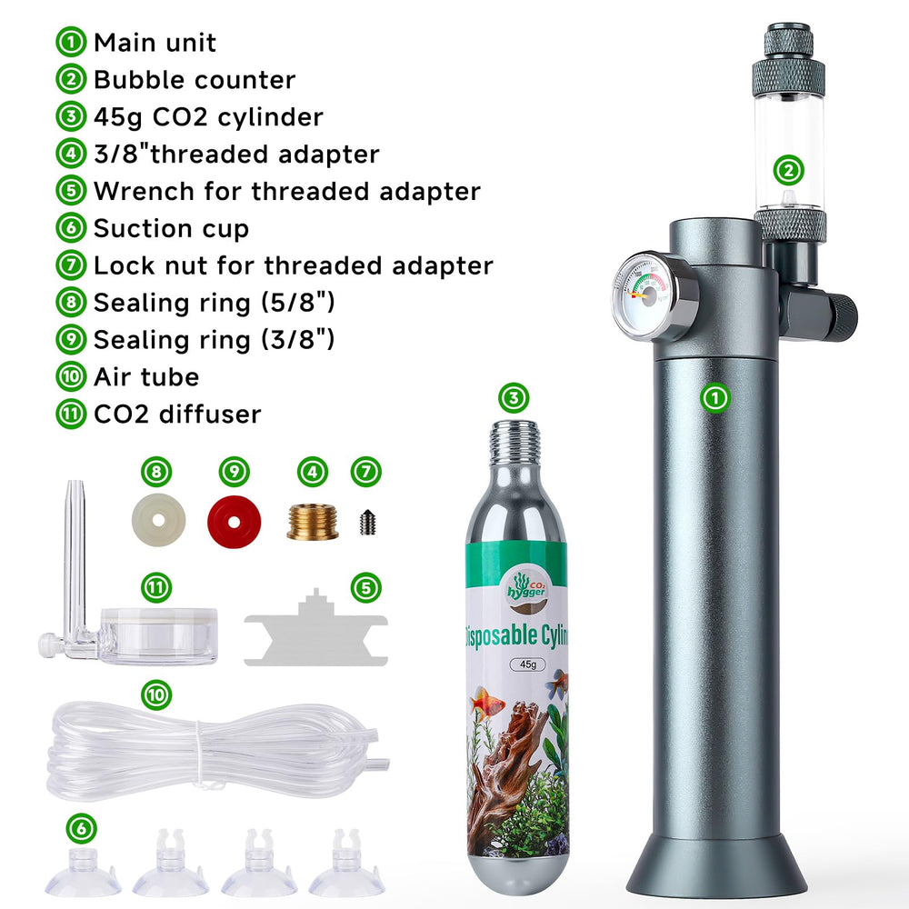 Hygger CO2 system seal detail ensuring leak-free operation.