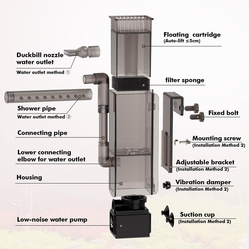 Hygger CO2 Surface Skimmer auto-adjusting float maintains performance as water level changes.