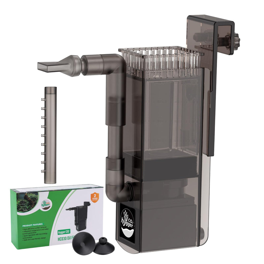 Hygger CO2 Surface Skimmer front view showing compact design and clean surface.