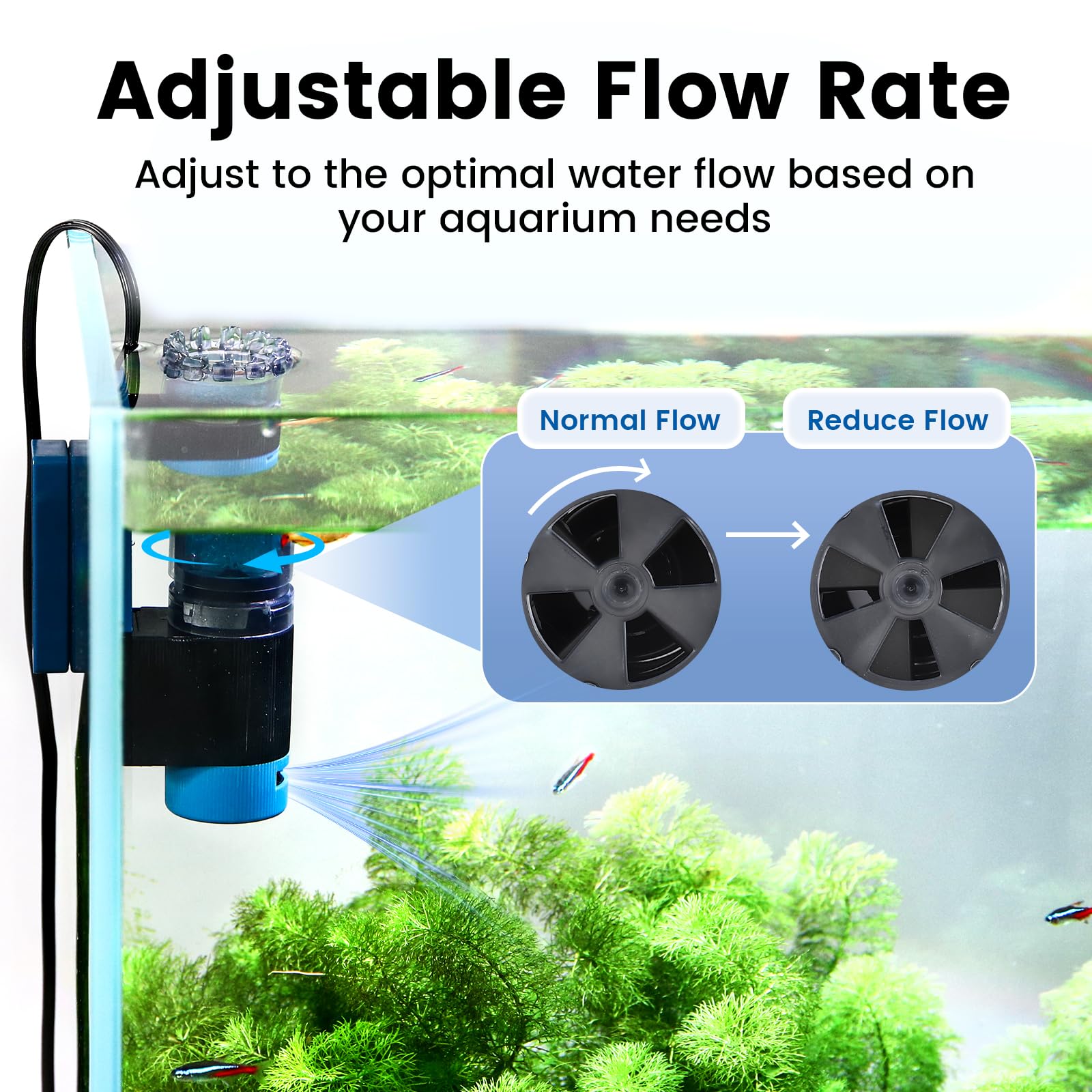 Hygger CO2 surface skimmer rotating flow control for adjustable skimming