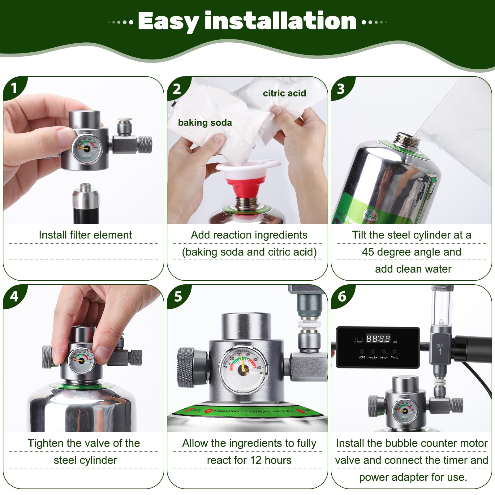 Hygger CO2 tubing and suction cups show secure mounting for stable aquarium placement.