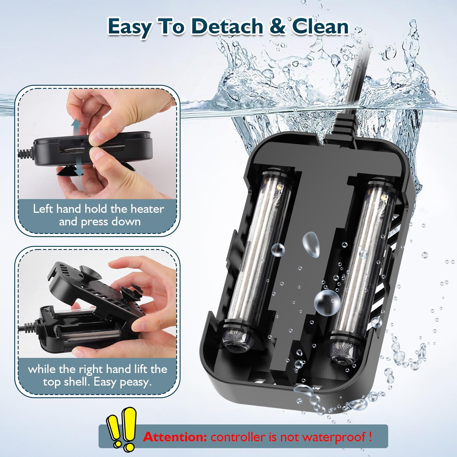 Hygger compact 15-25gal heater fits discreetly behind decorations.