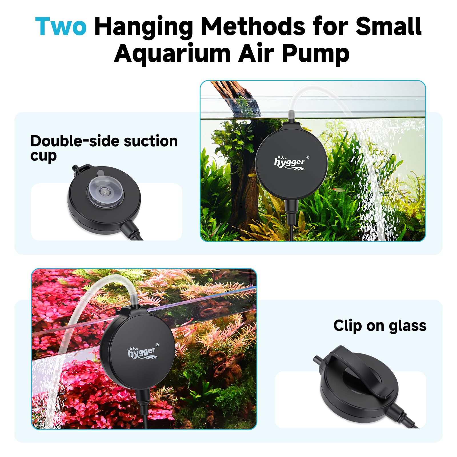 Hygger compact unit fits discreetly on tank walls with a 2.4 inch diameter.