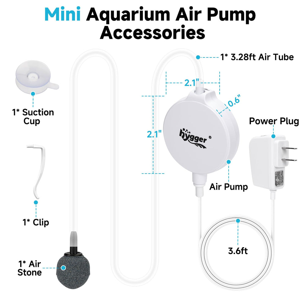 hygger desk or bedroom application shows silent aeration for small tanks