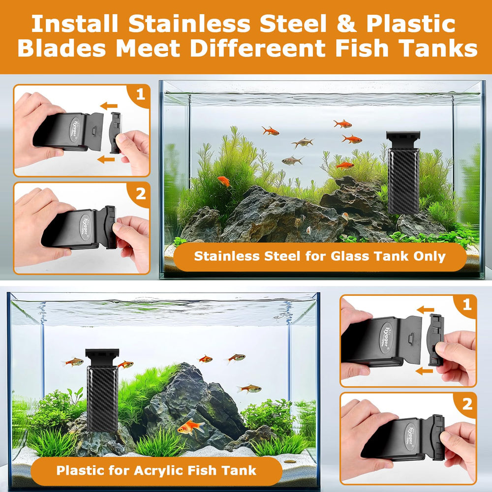hygger detachable stainless steel blade removes hard deposits on glass