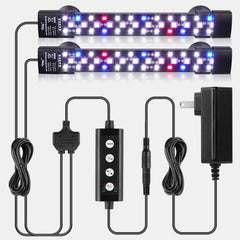 Hygger dual-channel controller submersible LED light, front view showing sunrise-sunset control.