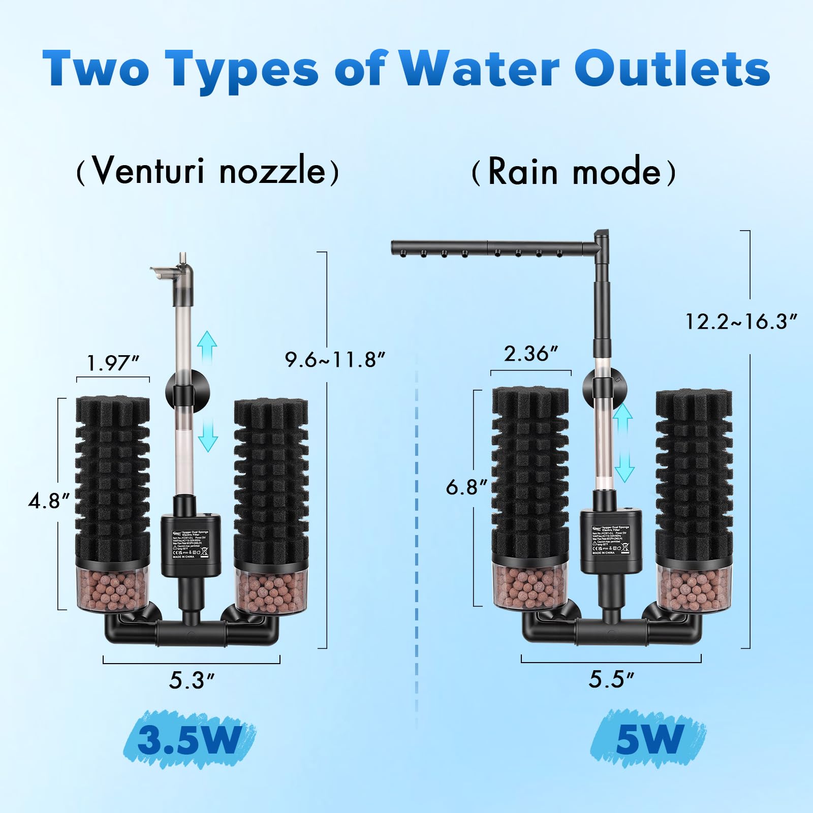 Hygger dual sponge filtration design traps debris and supports clear water.