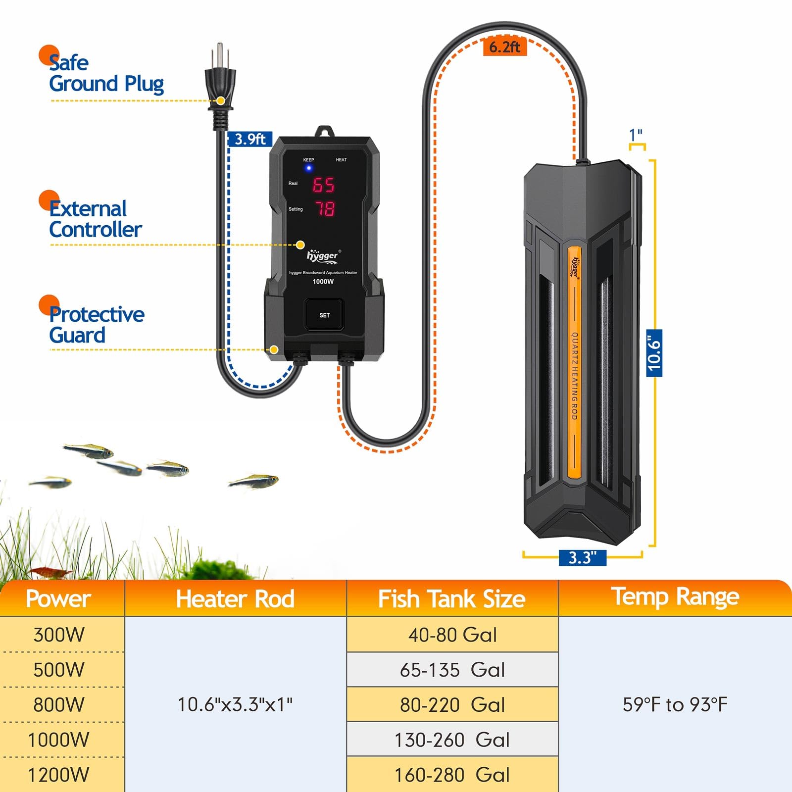 Hygger easy temperature adjustment without wet hands