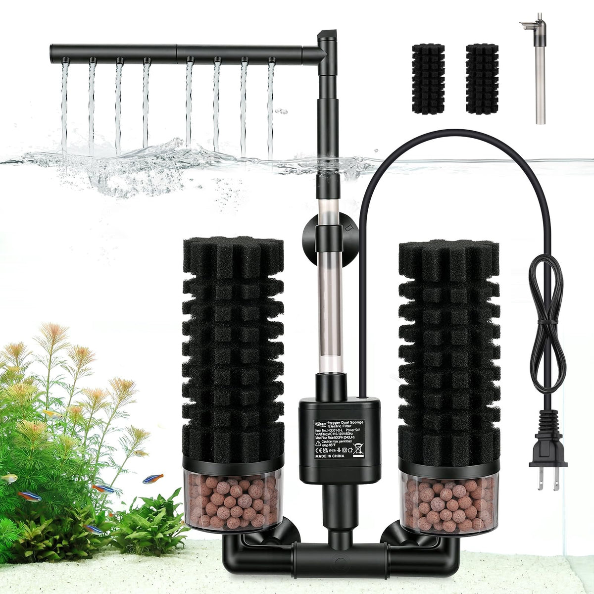 Hygger electric sponge filter venturi outlet boosts oxygenation for thriving fry.