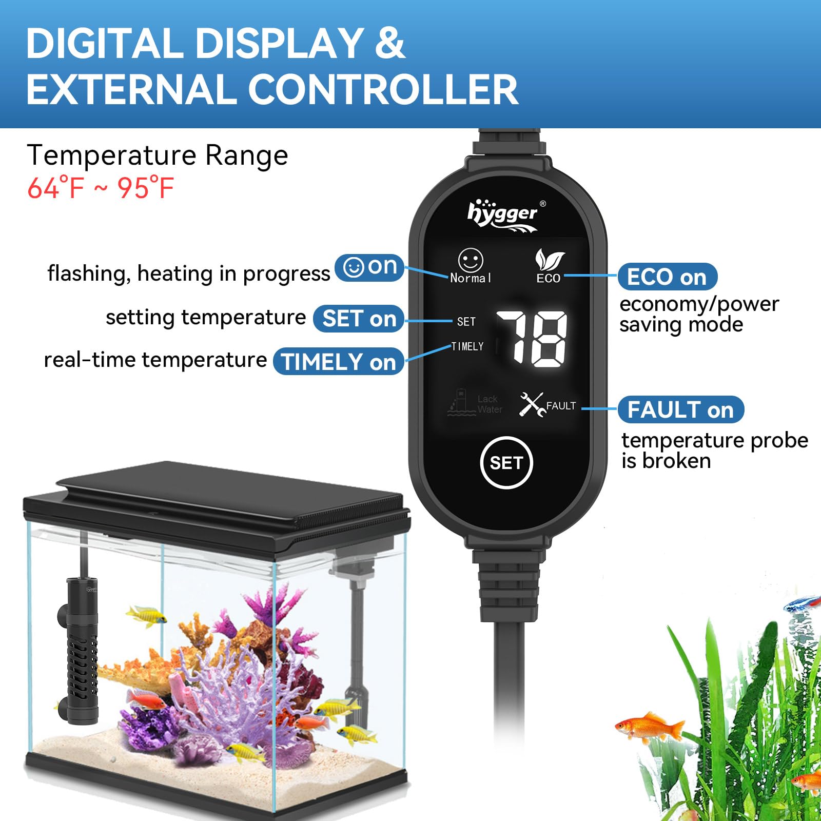 Hygger explosion-proof ceramic core ensures safe operation in busy setups.