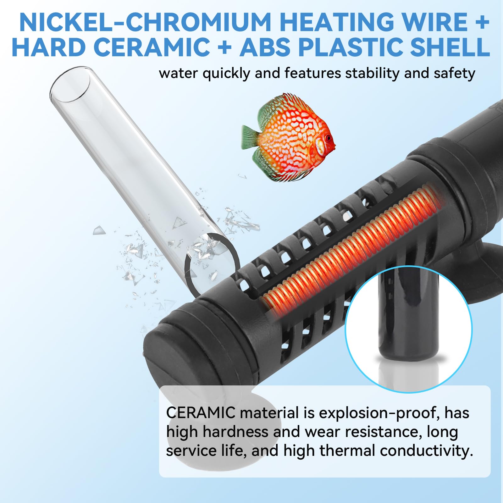 Hygger explosion-proof ceramic core for durable, safe operation in busy tanks.