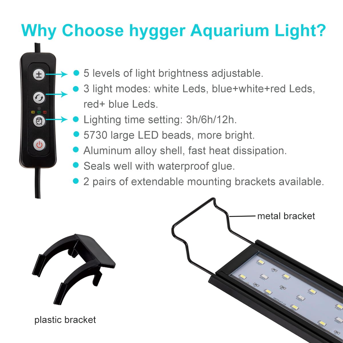 Hygger extendable brackets with metal and plastic mounts for flexible setup