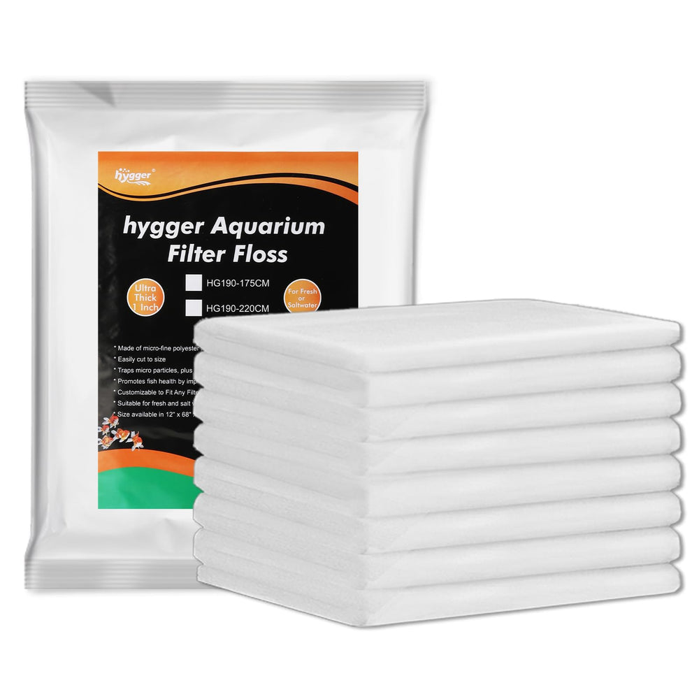 Hygger filter floss packaging showing multilayer fibers for clearer water