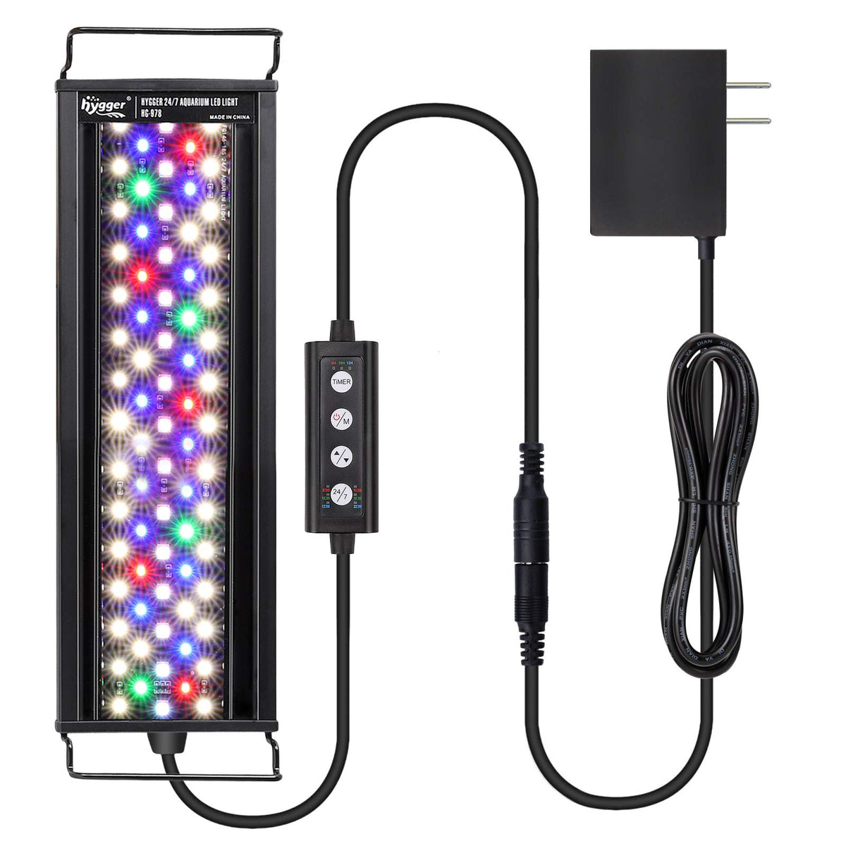 Hygger fish aquarium LED light front view enhances natural color rendering for the tank.
