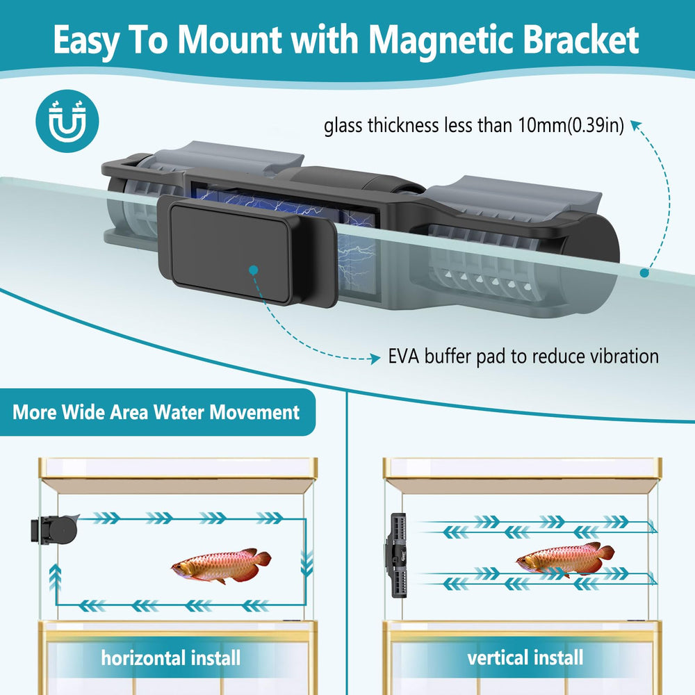 Hygger magnetic bracket secures Gyre pump to a 10mm glass tank.