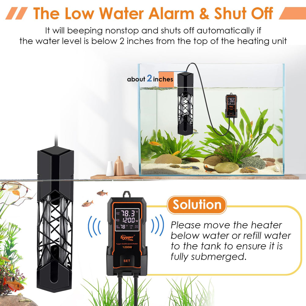 Hygger low-water alarm feature helps prevent dry-running in tanks.
