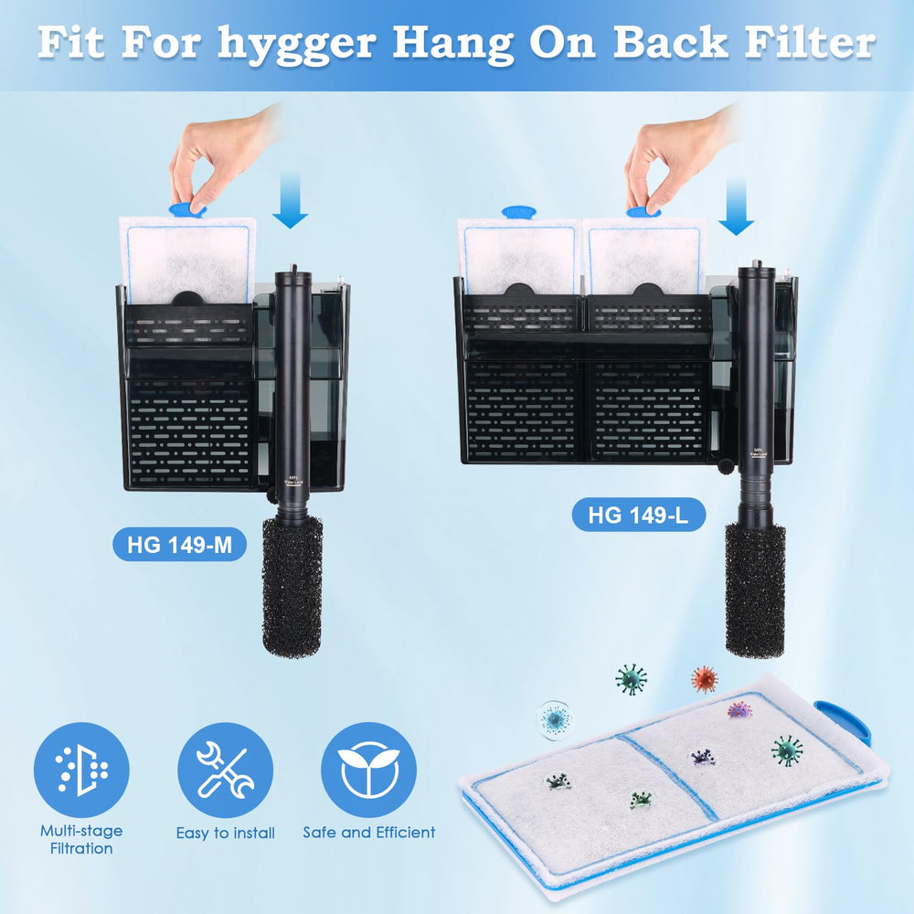 Hygger HG149-M/L compatibility shown on cartridge packaging.