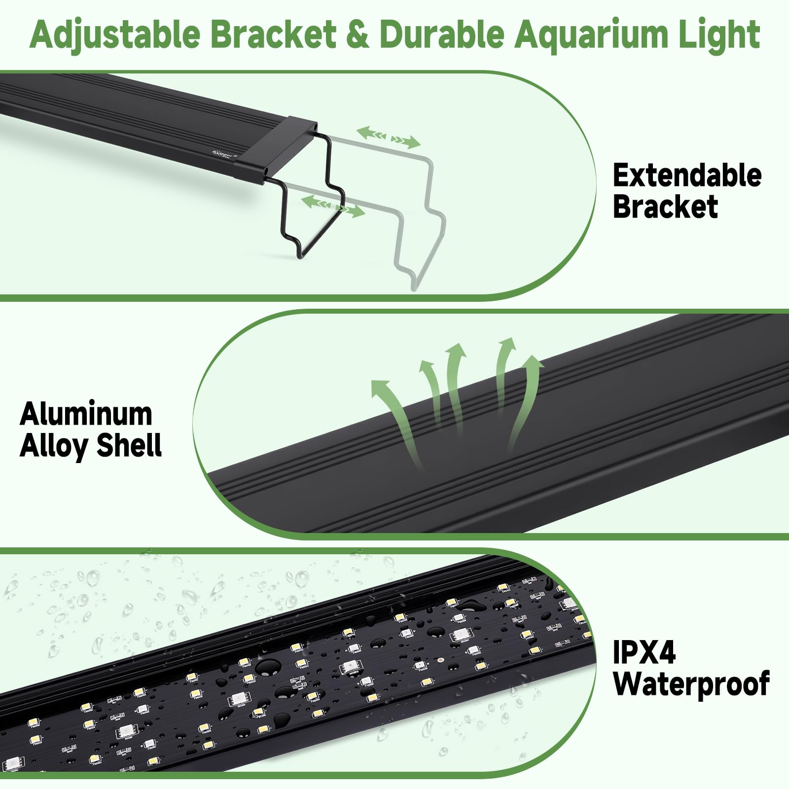 hygger LED aquarium light extendable bracket fits 12–18 inch tanks