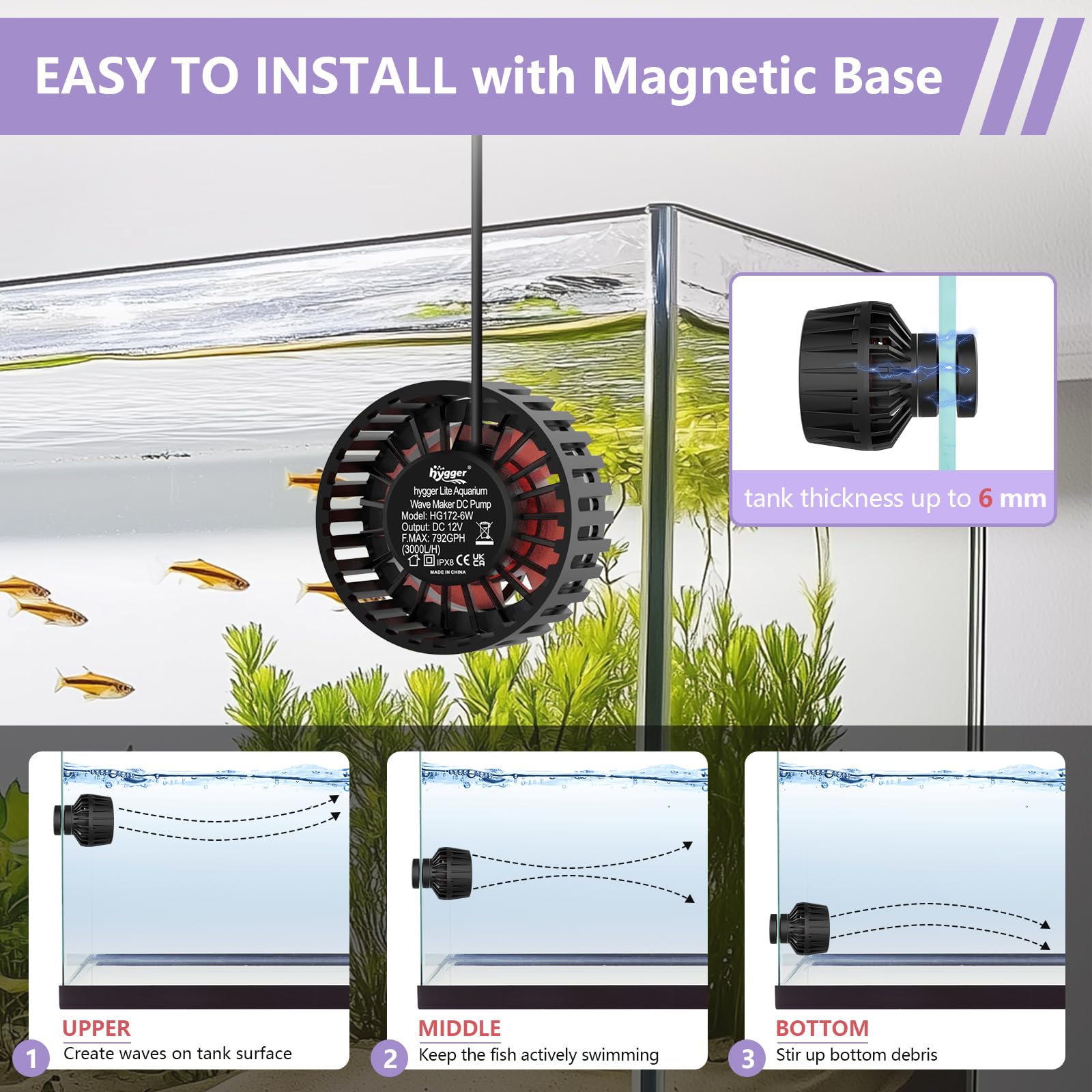 hygger Lite Wave Maker controller display enables quick, precise wave customization.