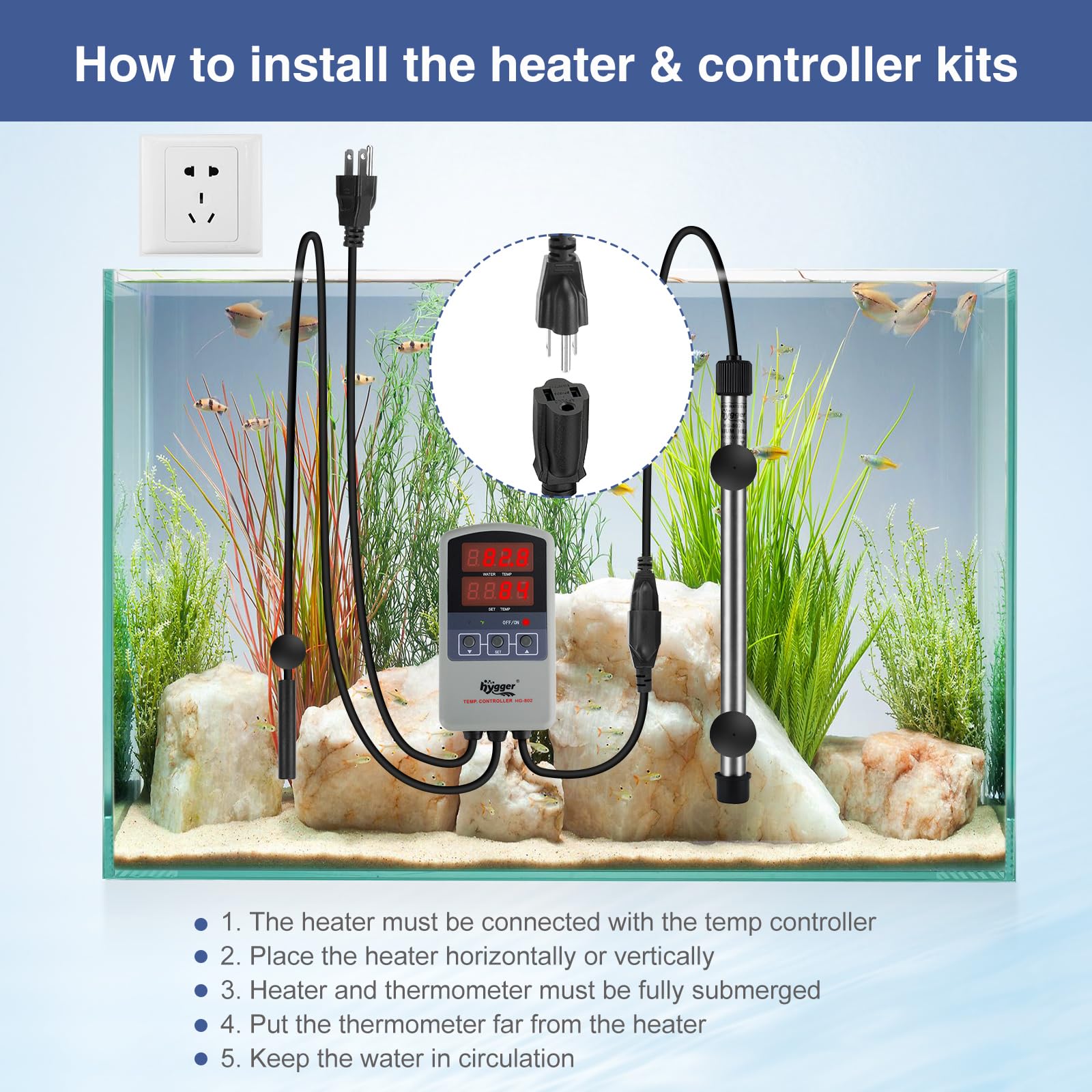 hygger Marine 500W heater wall mount holes for flexible placement