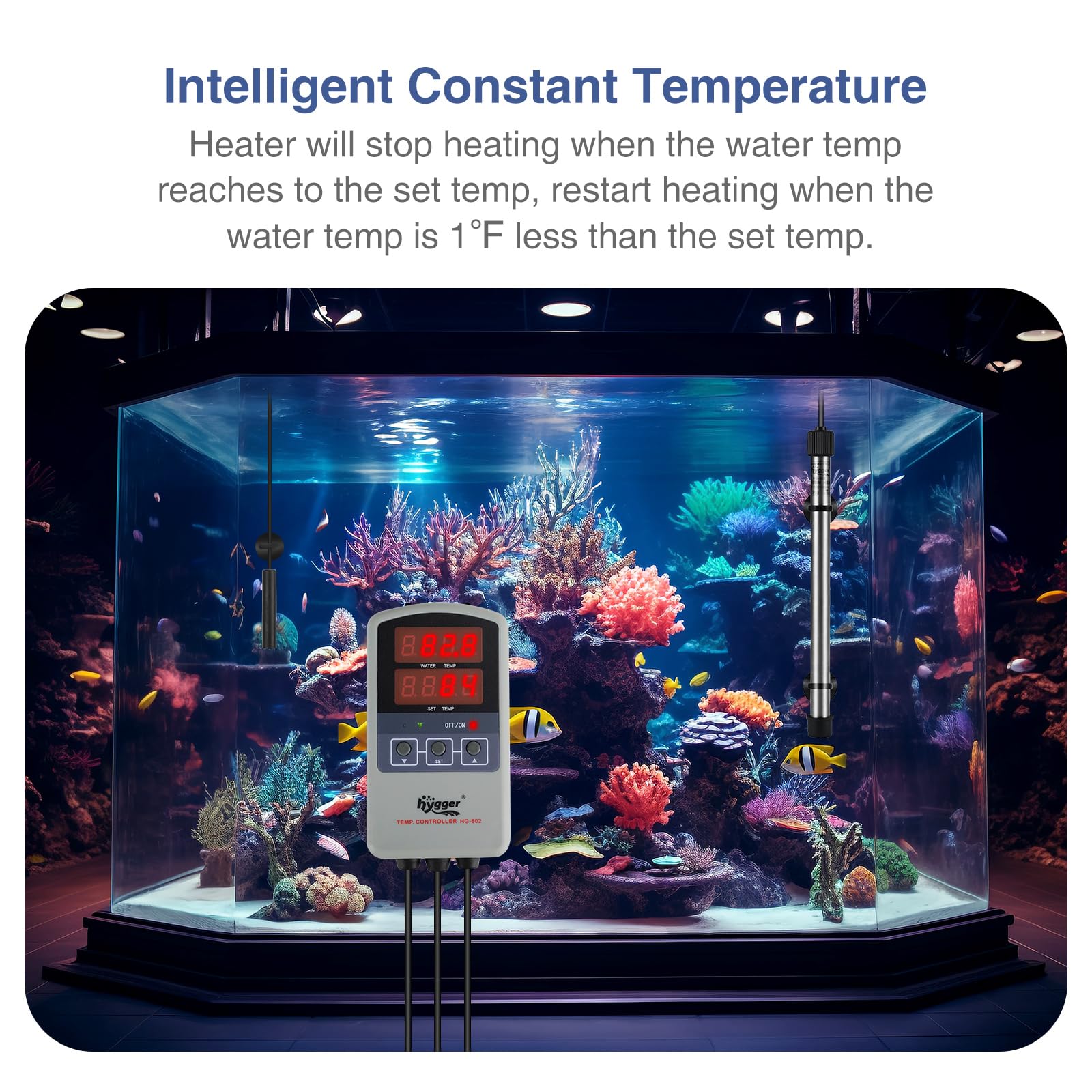 hygger Marine 500W titanium tube showing seawater resistant construction