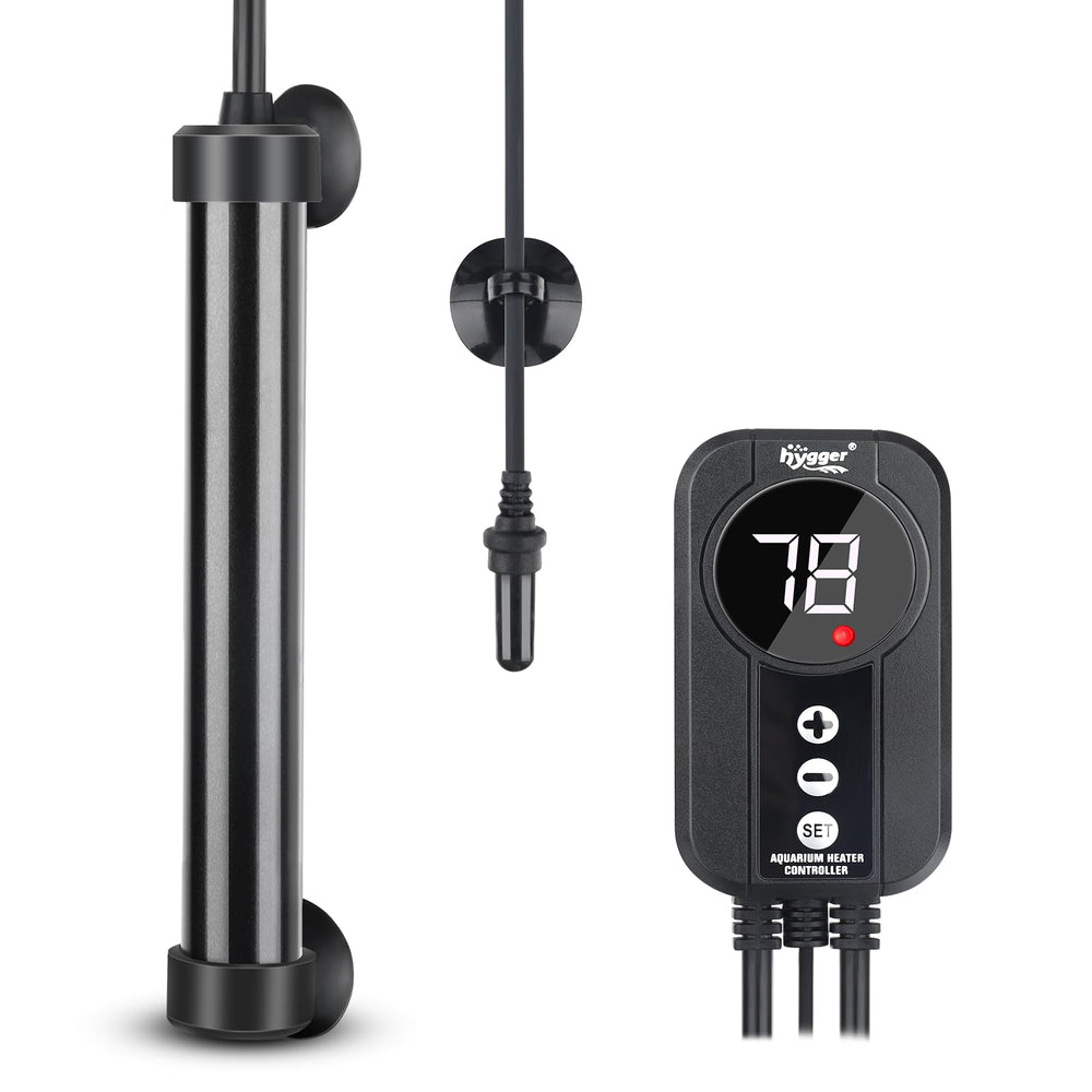 Hygger 50W marine aquarium heater for compact heating in 10-15 gallon tanks.