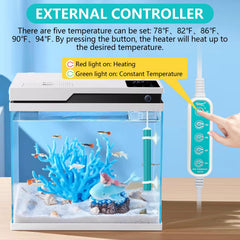 Close-up of Hygger external five-key controller showing precise temp settings.