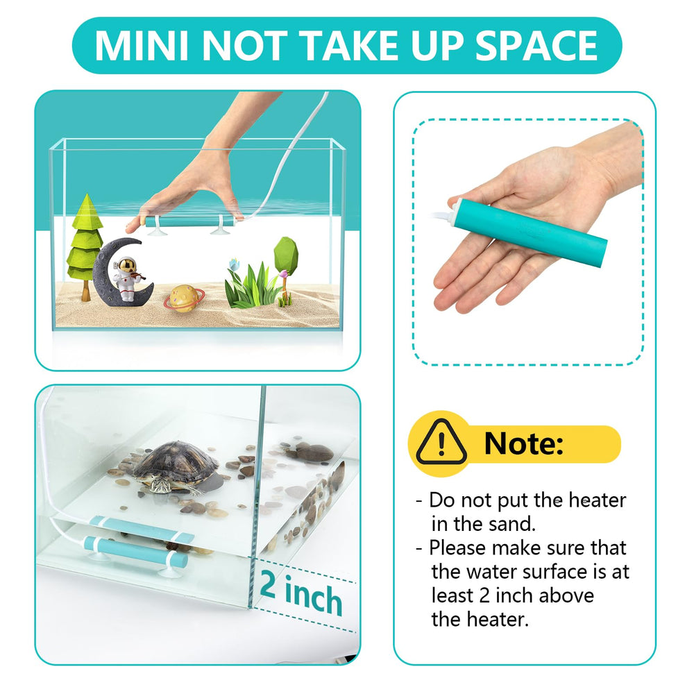 Hygger heater in a turtle tank, showcasing safe, compact heat.