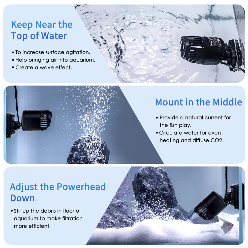 Hygger Mini Wave Maker magnetic base enables easy placement on glass.