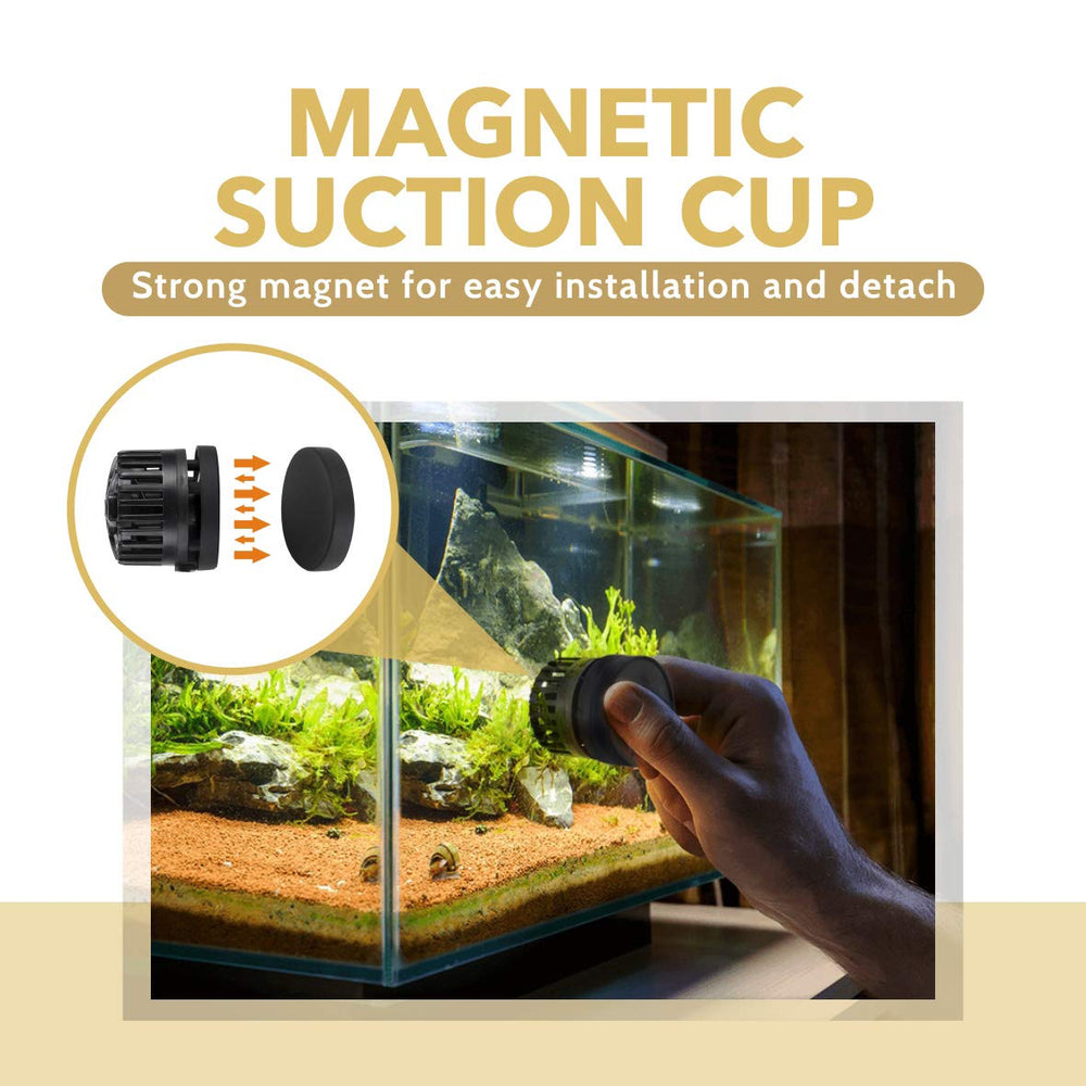 Hygger Mini Wave Maker mounted by a strong magnet for easy in-tank positioning.