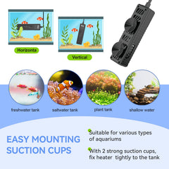 Hygger Nano heater uses a suction cup to mount anywhere.