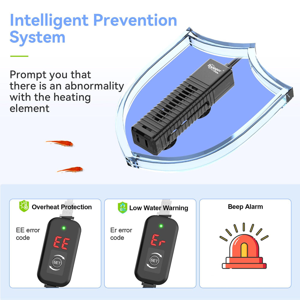 Hygger Nano heater temperature controller offers precise 59–93°F range.
