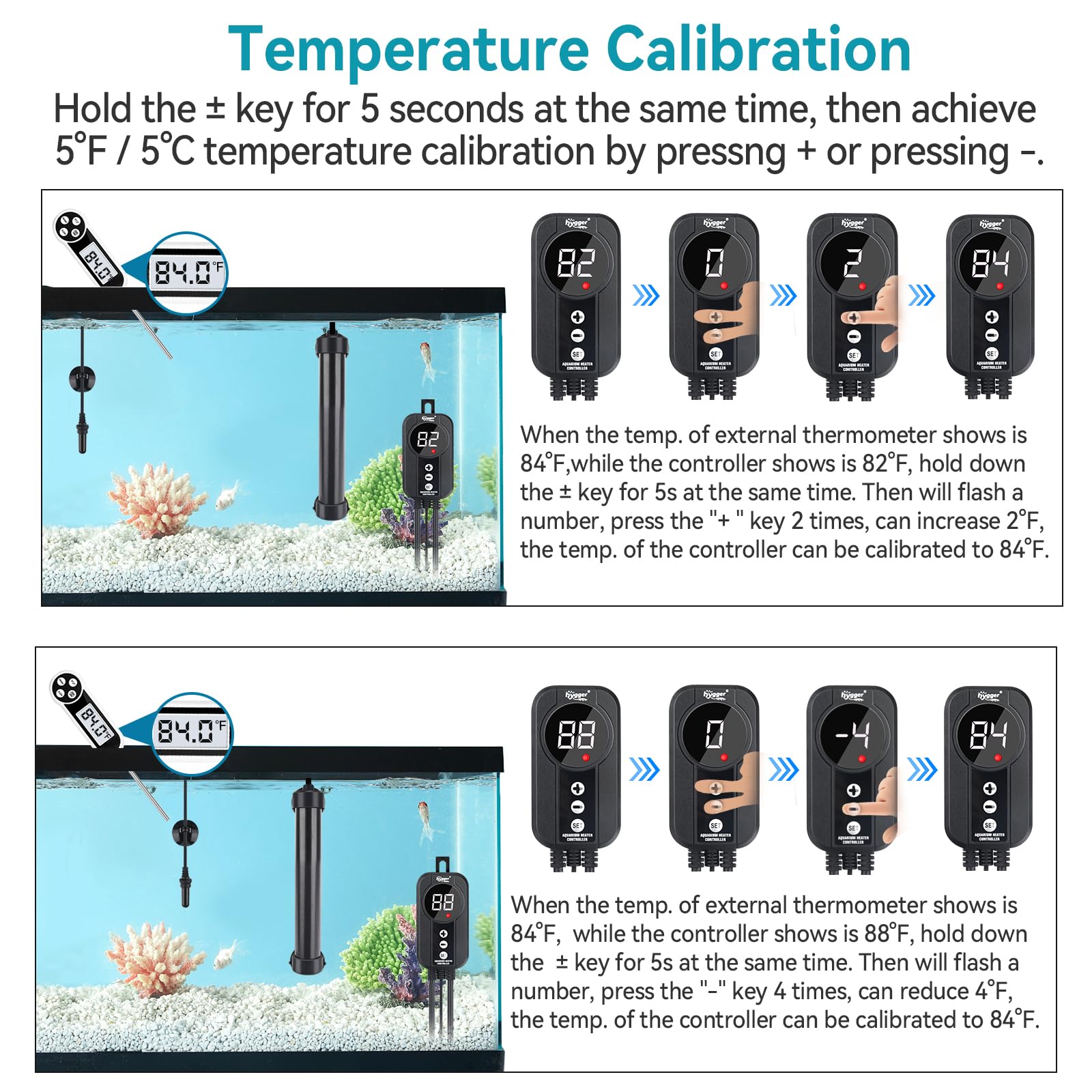 Hygger overheating protection indicator helps monitor temperature limits.