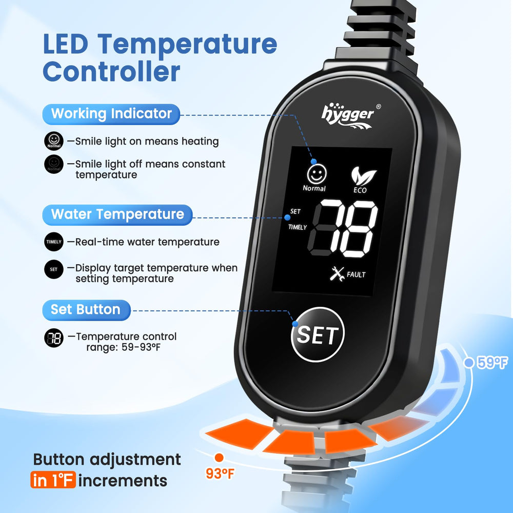 Hygger precision IC PID monitoring maintains stable tank temperature