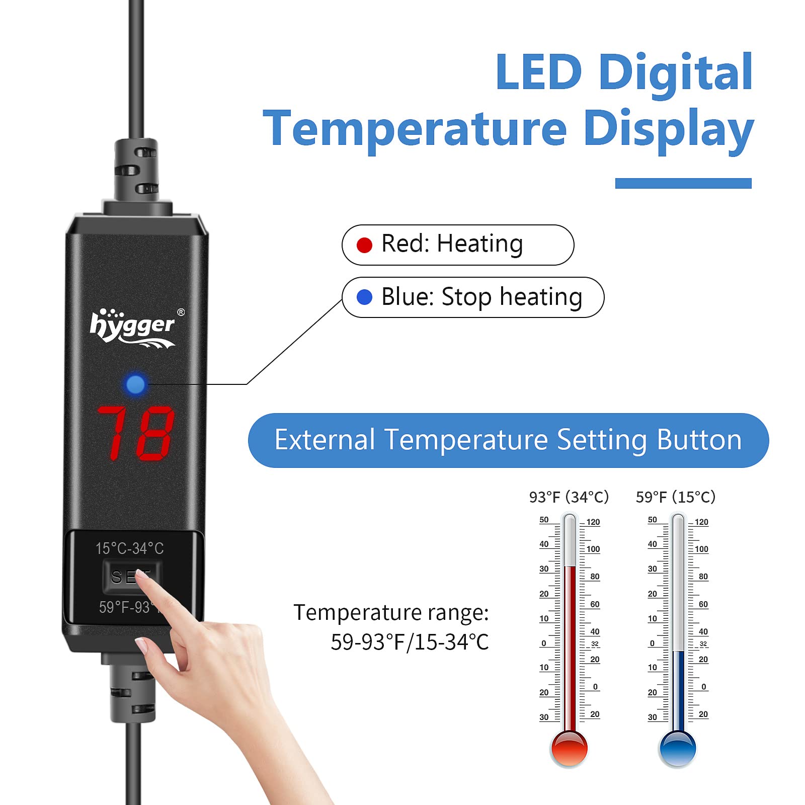 hygger quartz glass heater compact design fits nano tanks