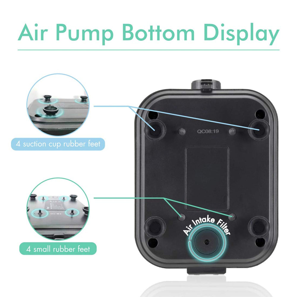 hygger Quiet air pump accessories including hose, check valve, and air stone