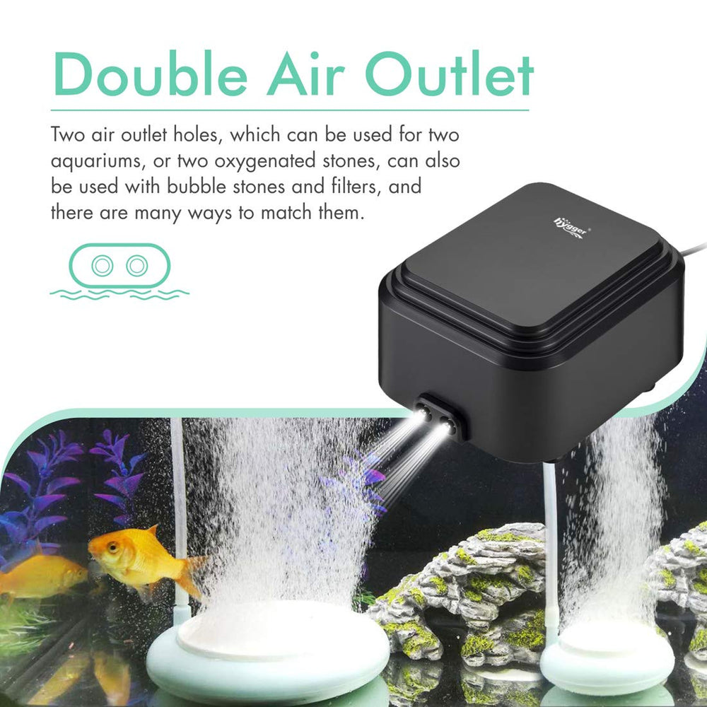 hygger Quiet air pump dual outlets enabling balanced aeration in larger tanks
