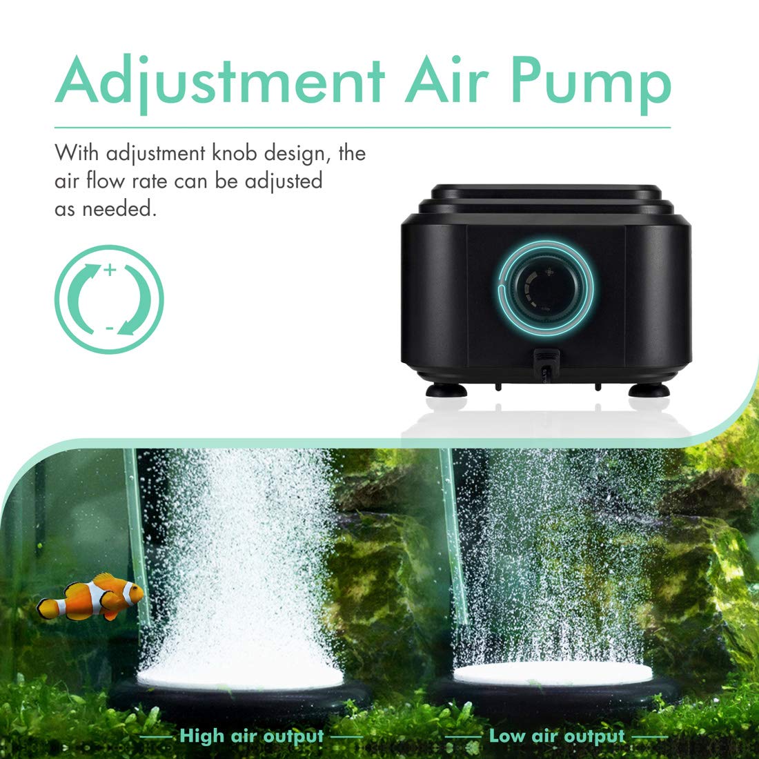 hygger Quiet air pump top control knob close-up for easy airflow adjustment