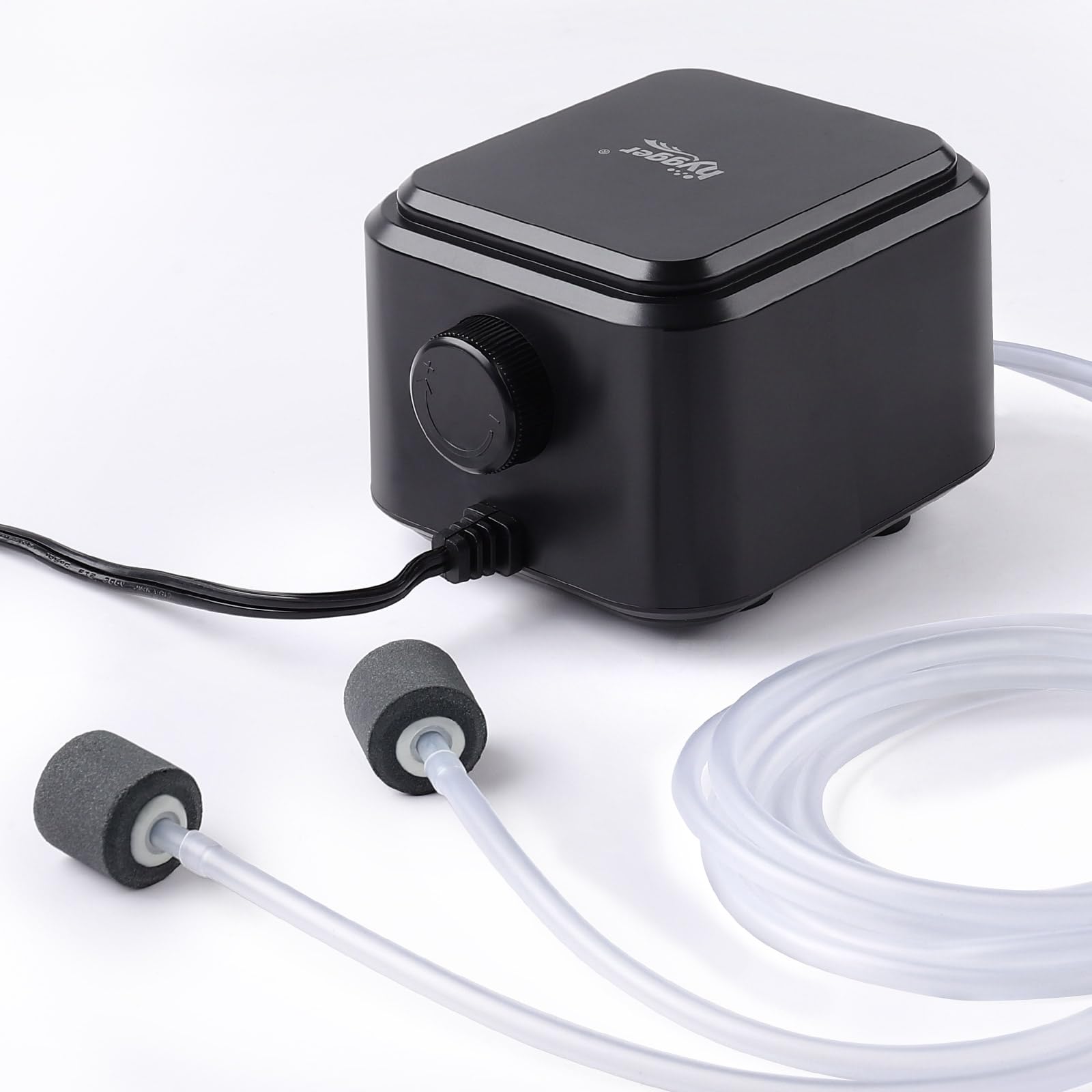hygger Quiet Aquarium Air Pump top view showcases compact, silent operation for peaceful tanks
