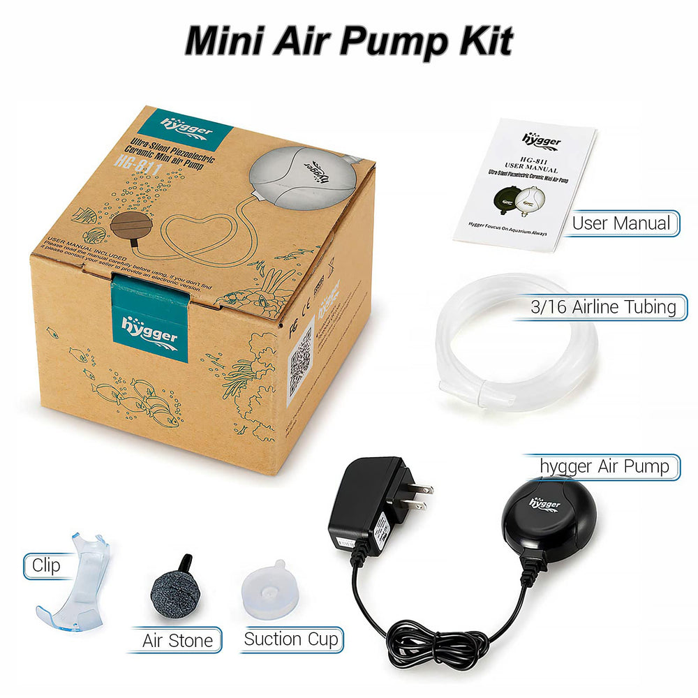 Hygger Quiet Mini Air Pump in tank demonstrates oxygenation for small aquariums.
