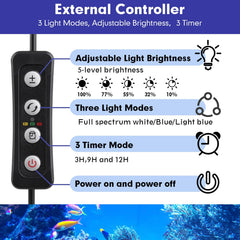 Hygger reef spectrum LED close-up highlighting blue, white, and violet channels