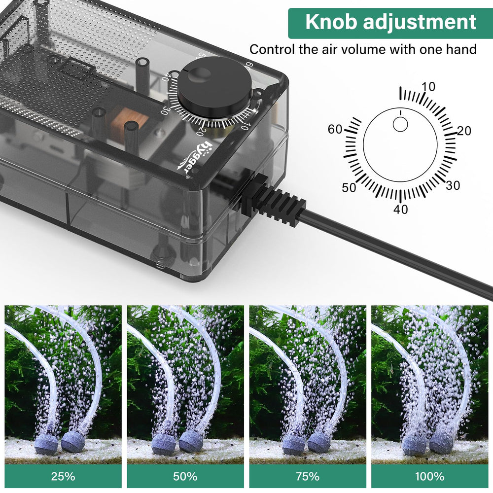 hygger See-Through Air Pump side view highlights compact design for small to medium aquariums