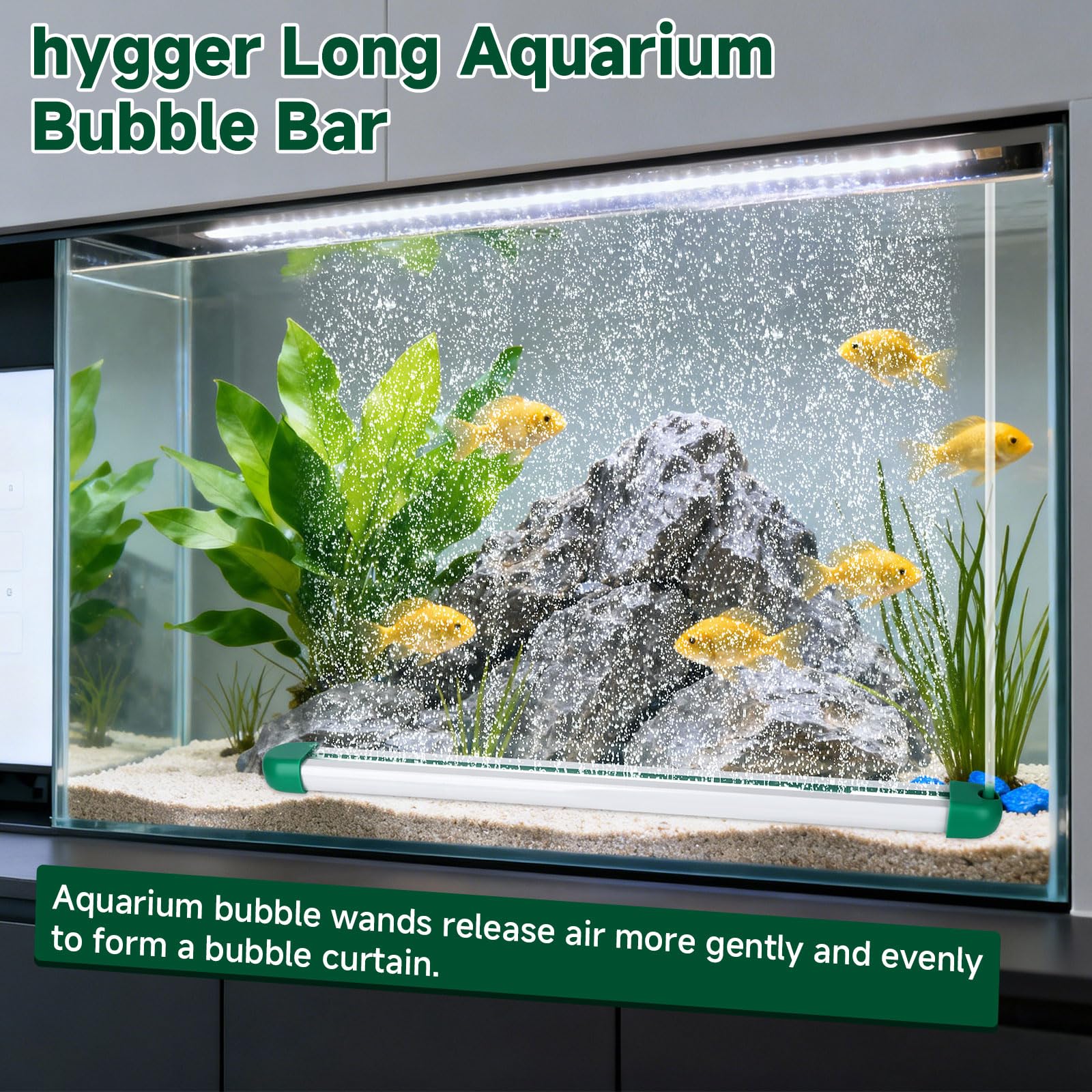 Hygger self-sinking design keeps the bubbler in place during maintenance