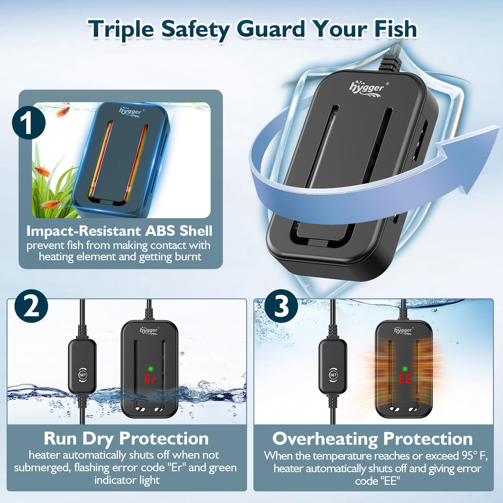 Hygger submersible heater in-tank delivers steady warmth for freshwater aquariums.