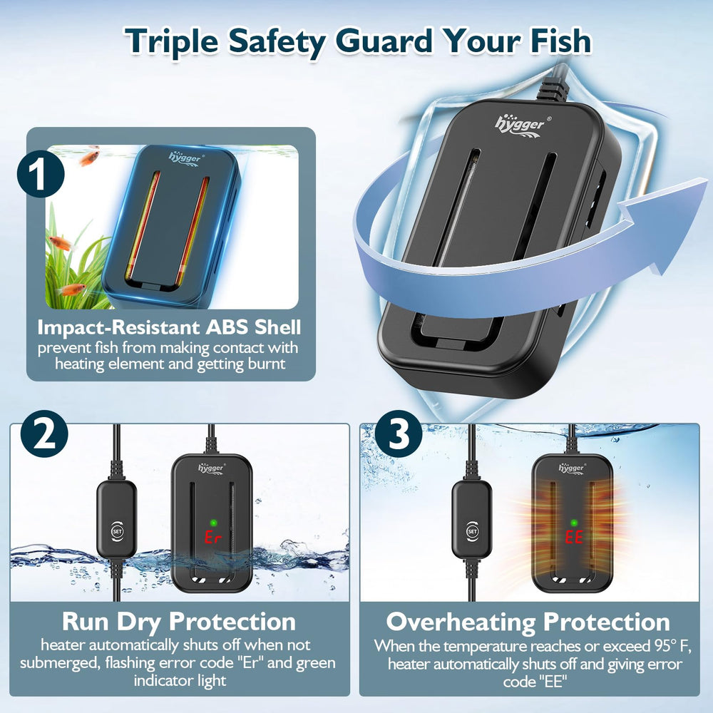 Hygger submersible heater in-tank delivers steady warmth for freshwater aquariums.